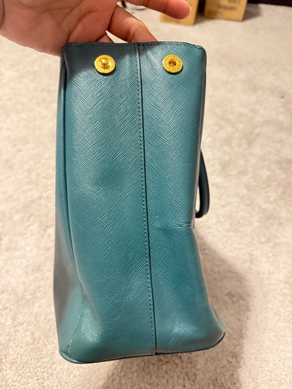 Prada Teal Saffiano Leather Double-Handle Tote with Gold Hardware - Picture 7 of 7